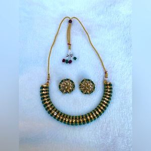Light weight Choker set with Studs in green and gold color~Indian Jewelry